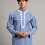 Denim Cotton Mens Kurta Lucknawi Chikankari Handmade