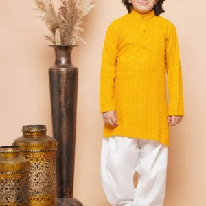 Kunwar Chikankari Boys Kurta Pyjama Set