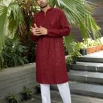 Nawab Mens Hakuba Sequence Chikankari Kurta & Pyjama Set